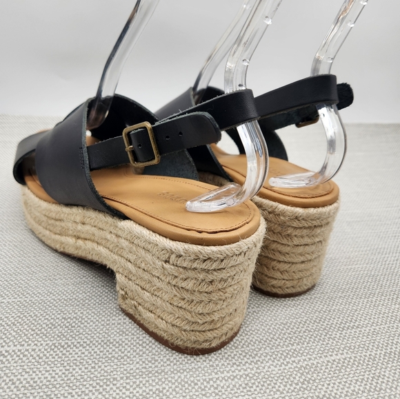 Soludos Amalfi Size 9 Black Leather Platform Sandals Heel Slingback Boho Sisal - Picture 6 of 16